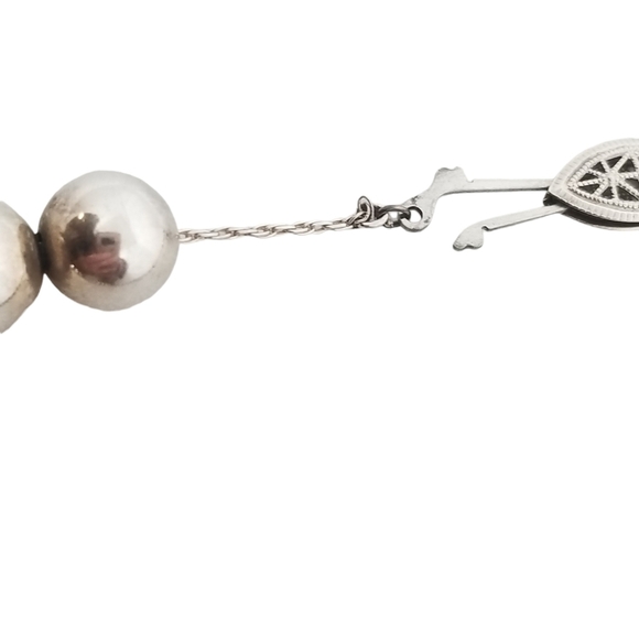 VINTAGE SOLID STERLING SILVER BEADED LONG STATEMENT NECKLACE - Picture 5 of 5